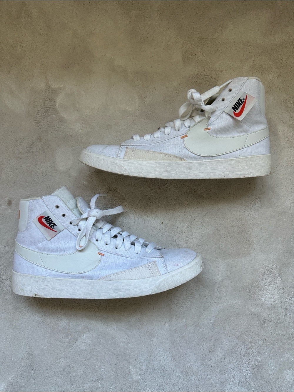 Nike White High-Top Sneakers with Orange and Cream Details